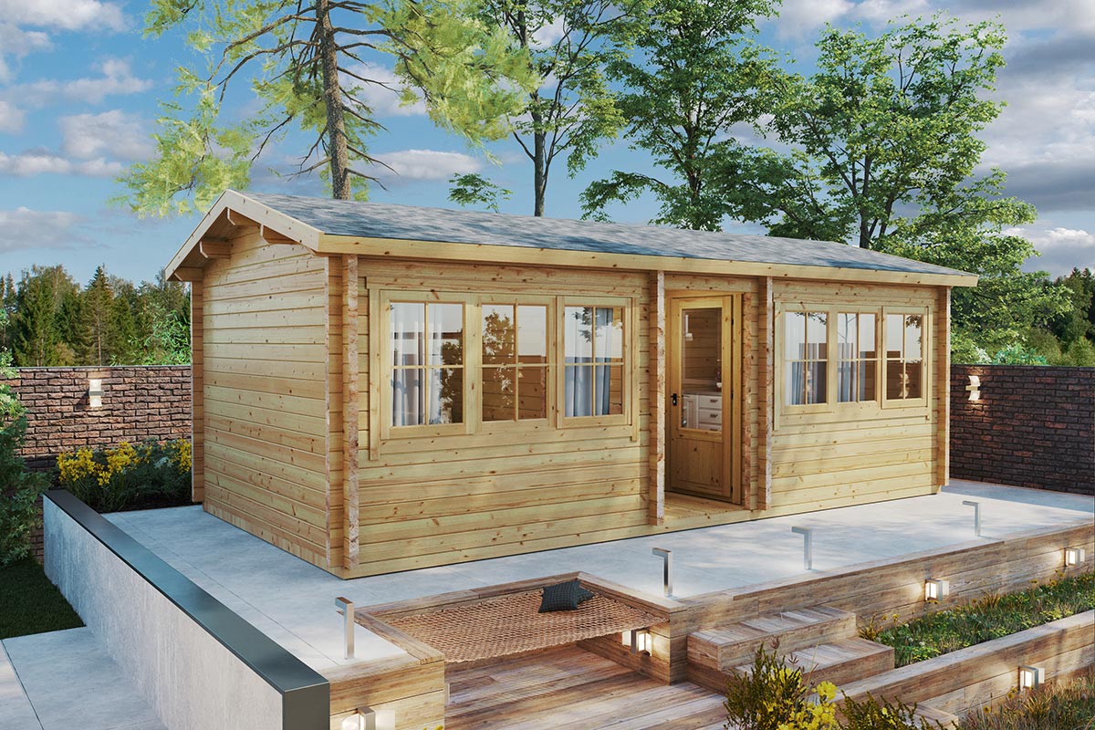 2-Räumen Holzhaus mit Toilette “Granada” 7x4m mit Sonnendach Unkategorisiert online kaufen