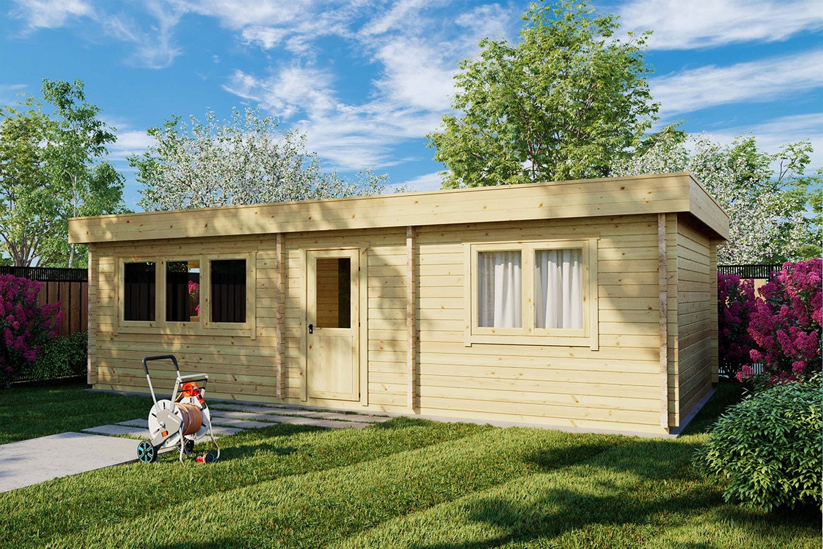 Blockhaus mit einem Schlafzimmer “Holiday I” 9x5m | Großes Blockhaus als Ferienhaus kaufen | 5x9m großes Gartenhausli aus Holz mit Schlafboden Unkategorisiert online kaufen