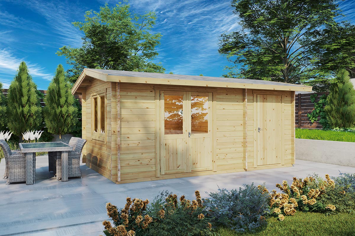 Gartenhausli mit Geräteschuppen “Super Fred” 5x3m | 2-Raum-Gartenhausli mit Schuppen | 3x5m großes Gartenhausli aus Holz | Holzhaus mit Schuppen Unkategorisiert Produktbild Gartenhausli mit Geräteschuppen “Super Fred” 5x3m | 2-Raum-Gartenhausli mit Schuppen | 3x5m großes Gartenhausli aus Holz | Holzhaus mit Schuppen Unkategorisiert Produktbild