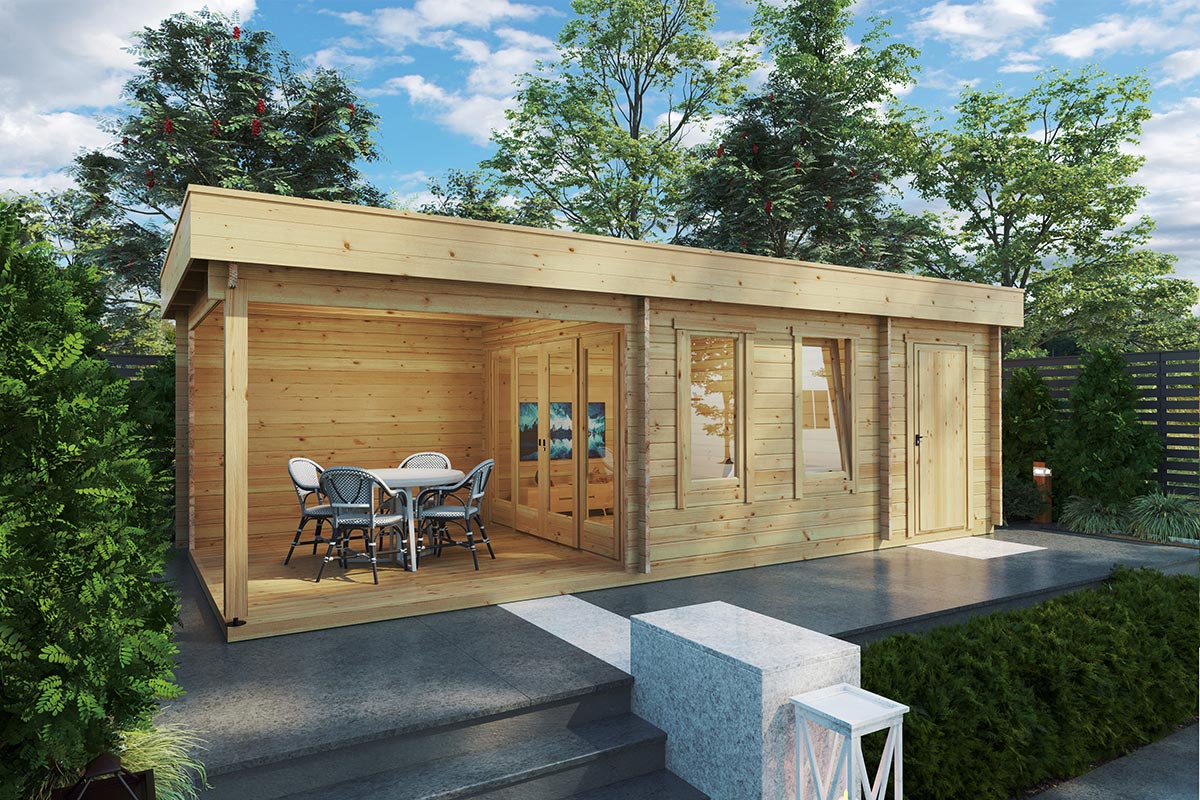 Gartenhausli mit Schuppen & Terrasse “Super Lucas E” 8x4m | 4x8m großes Gartenhausli aus Holz mit Schuppen, mit Sonnendach, mit Terrasse Unkategorisiert online kaufen