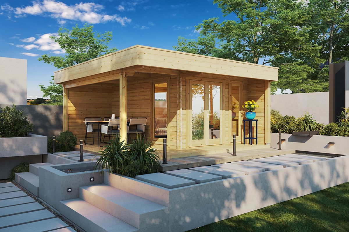 Gartenhausli mit Terrasse “Hansa Lounge” 5x5m | Modernes Gartenbüro mit Veranda | Luxuriöses 12m² Gartenbüro mit 12m² Terrasse mit Sonnendach, mit Terrasse Unkategorisiert online kaufen