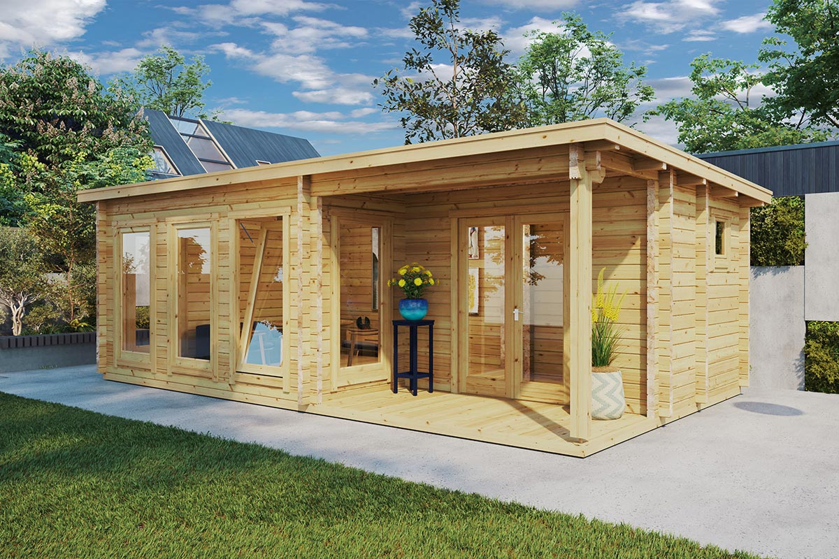 Gartenhausli mit Terrasse “Malaga 2” 7x4m | Gartenhausli mit Veranda 7x4m | Gartenhausli mit Terrasse und Terrassenüberdachung mit Sonnendach, mit Terrasse Unkategorisiert online kaufen