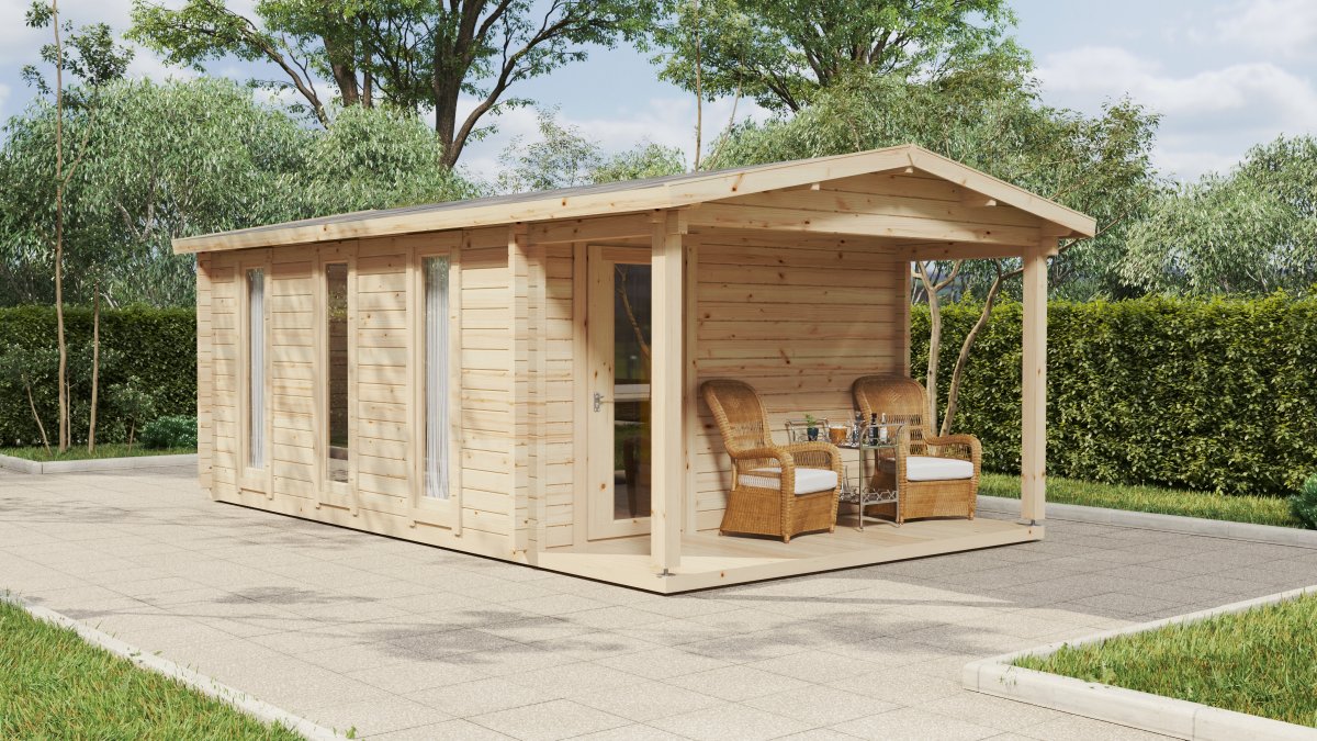 Gartenhausli mit Toilette “Martin 1” 4x7m | Großes Gartenhausli mit Terrasse und Satteldach | Holzhaus mit Schlafboden, mit Sonnendach, mit Terrasse Unkategorisiert online kaufen