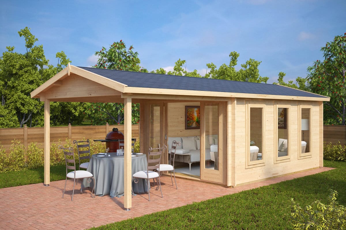 Gartenhausli mit Vordach “Eva E” 7x3m | Gartenhausli mit Vordach | Modernes Vordach aus Holz | Gartenhausli mit Überdachung im Garten mit Sonnendach Unkategorisiert online kaufen