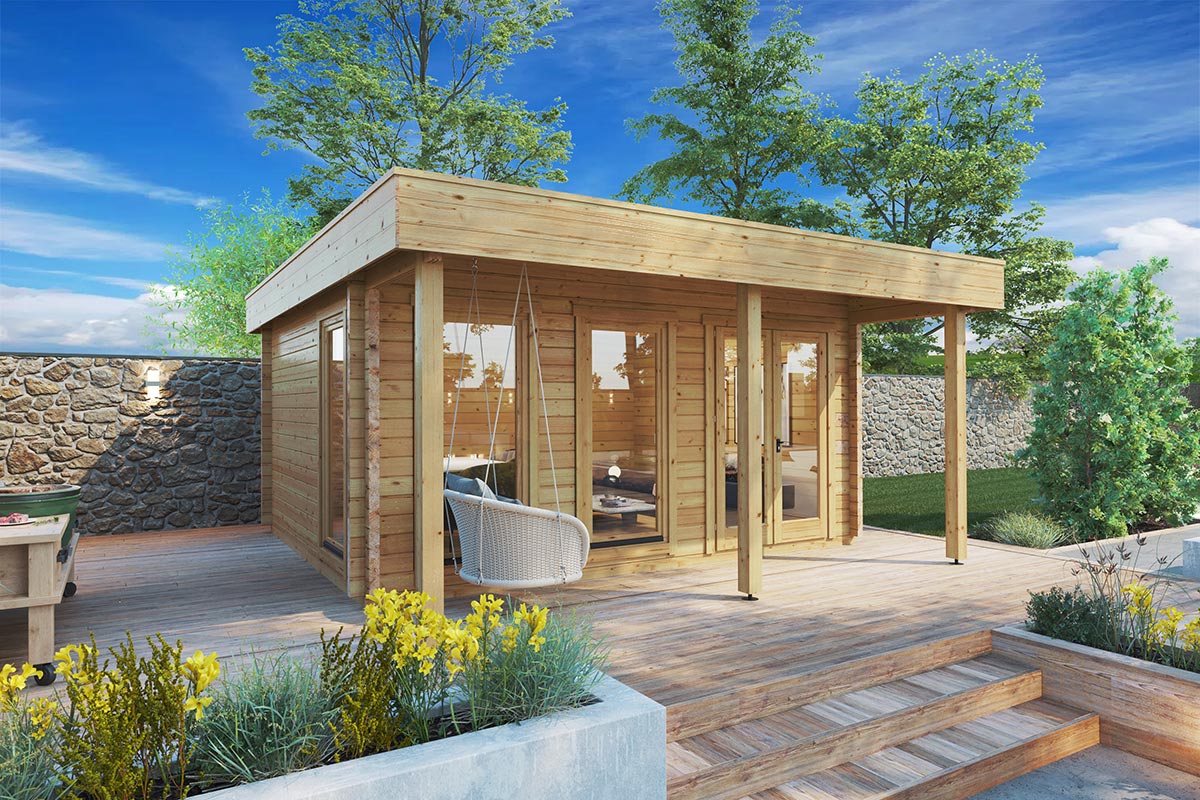Gartenhausli mit Vordach “Ian E” 5x4m | Gartenhausli mit Vordach | Modernes Holz-Vordach | Überdachung im Garten mit Sonnendach Unkategorisiert online kaufen Gartenhausli mit Vordach “Ian E” 5x4m | Gartenhausli mit Vordach | Modernes Holz-Vordach | Überdachung im Garten mit Sonnendach Unkategorisiert online kaufen