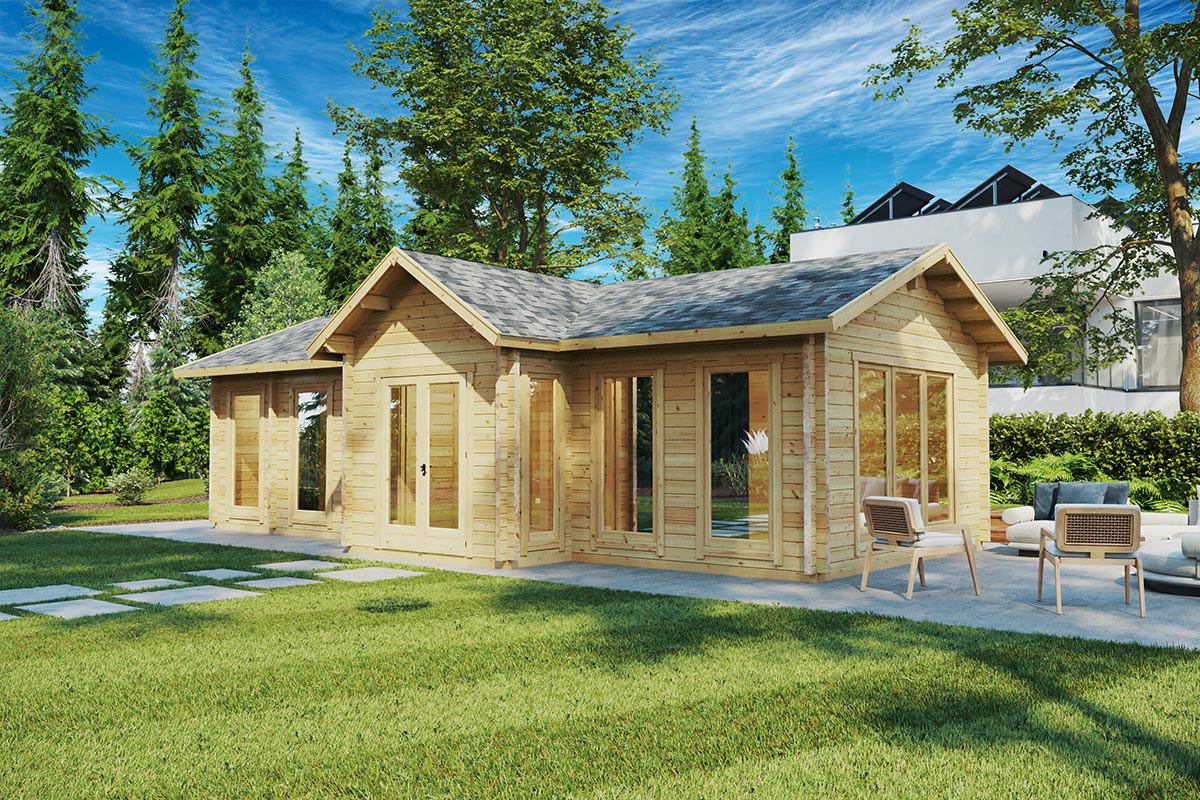 Großes Gartenbüro “Hansa 2” 10x4m | 4x10 m großes Gartenhausli mit Gartenbüro | 10x4m großes Holzhaus mit Home-Office mit Schlafboden Unkategorisiert online kaufen