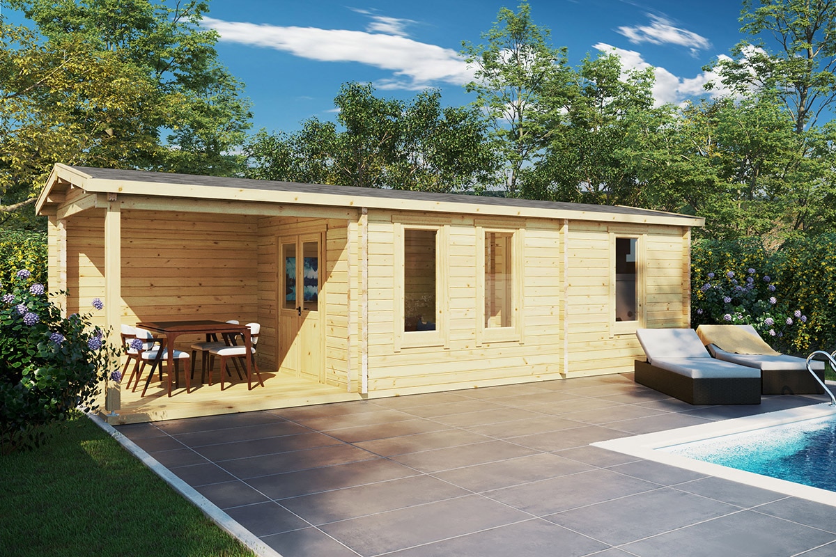 Kleines Blockhaus “Hansa Holiday Camping” 9x4m | Holzhaus | 4x9m großes Gartenhausli aus Holz | Home-Office im Gartenhausli mit Schlafboden, mit Sonnendach, mit Terrasse Unkategorisiert online kaufen Kleines Blockhaus “Hansa Holiday Camping” 9x4m | Holzhaus | 4x9m großes Gartenhausli aus Holz | Home-Office im Gartenhausli mit Schlafboden, mit Sonnendach, mit Terrasse Unkategorisiert online kaufen